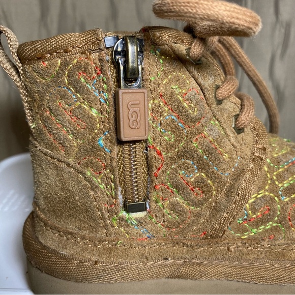 UGG Neumel II Boots Toddler 6 Graphic Stitch Fur Lined Unisex Tie Chukka Brown - Picture 9 of 16